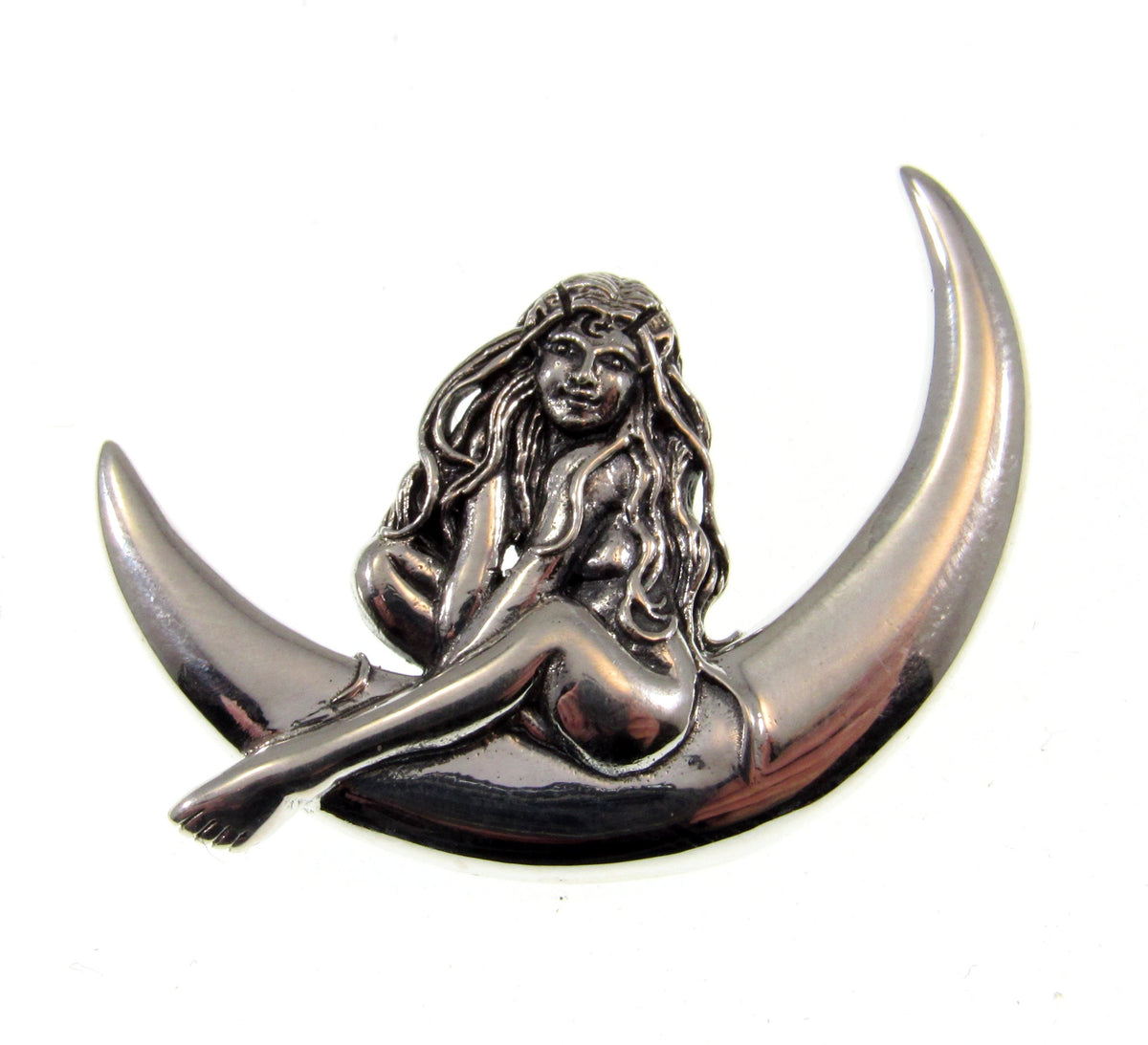 Solid 925 Sterling Silver Guardian Fairy on Crescent Moon Slide Pendant, Faerie Child Amulet