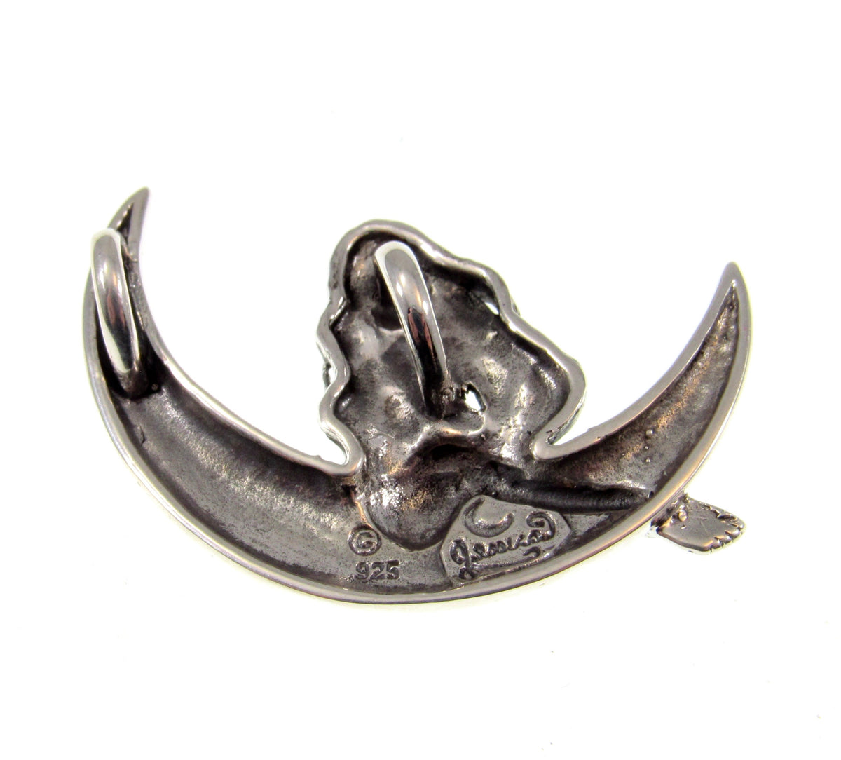 Solid 925 Sterling Silver Guardian Fairy on Crescent Moon Slide Pendant, Faerie Child Amulet