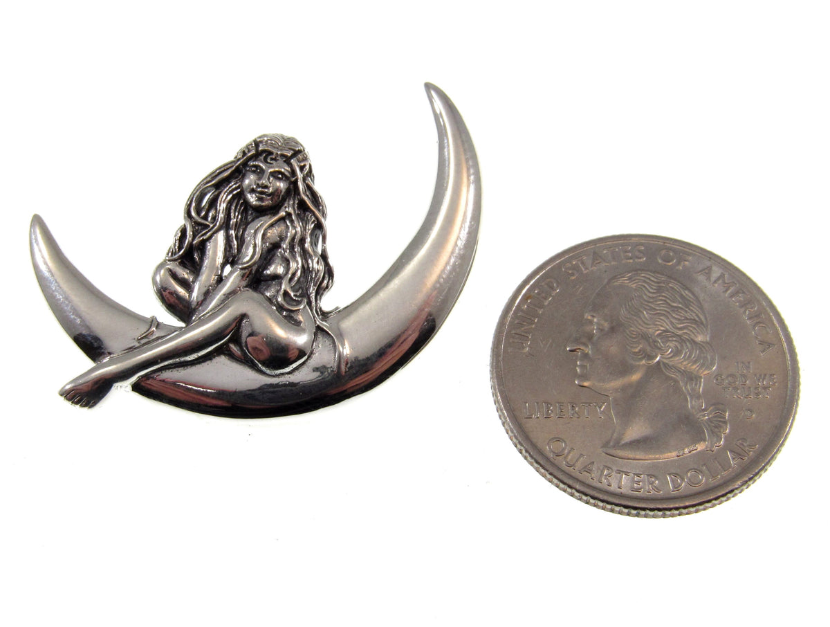 Solid 925 Sterling Silver Guardian Fairy on Crescent Moon Slide Pendant, Faerie Child Amulet