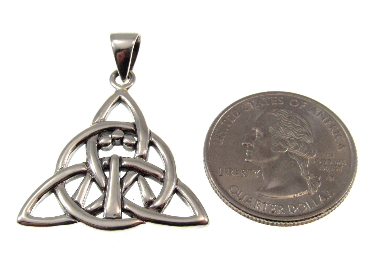 Solid 925 Sterling Silver Celtic Triquetra Knot with Awen 3 Rays of Light Pendant, Magic Threefold Amulet