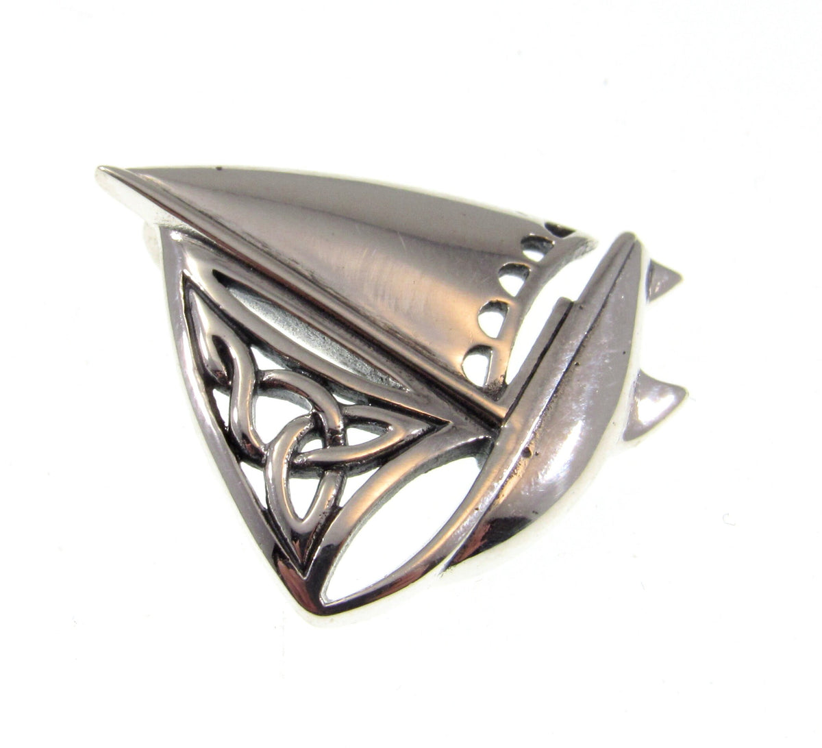 Solid 925 Sterling Silver Sailing on the High Seas Sailboat Pendant with Celtic Knotwork