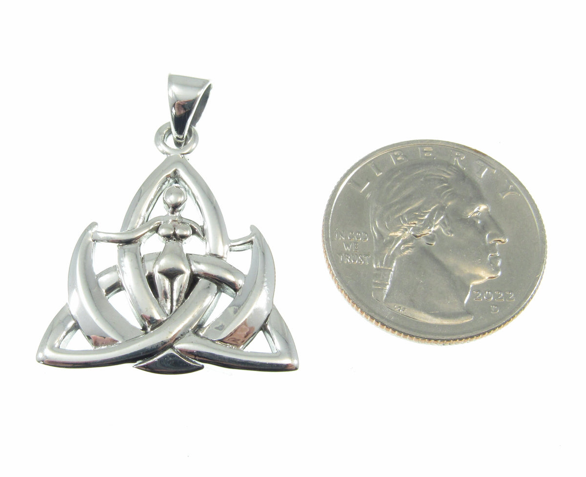 Solid 925 Sterling Silver Celtic Trinity Knot Pendant, Triquetra Goddess Awen Amulet