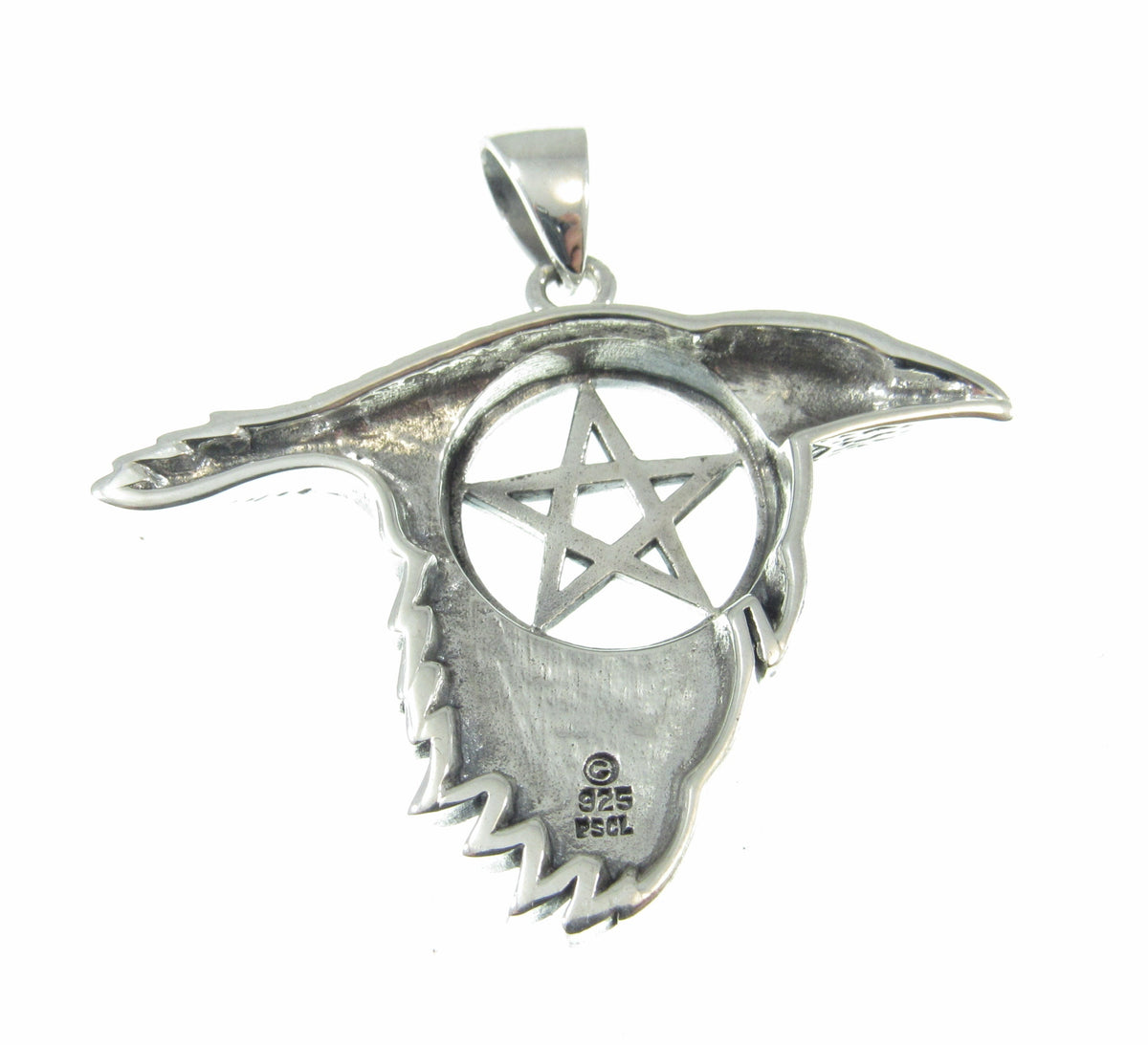 Solid 925 Sterling Silver Raven Pentacle Pendant, Pagan Wiccan Amulet, Elemental Symbol Jewelry