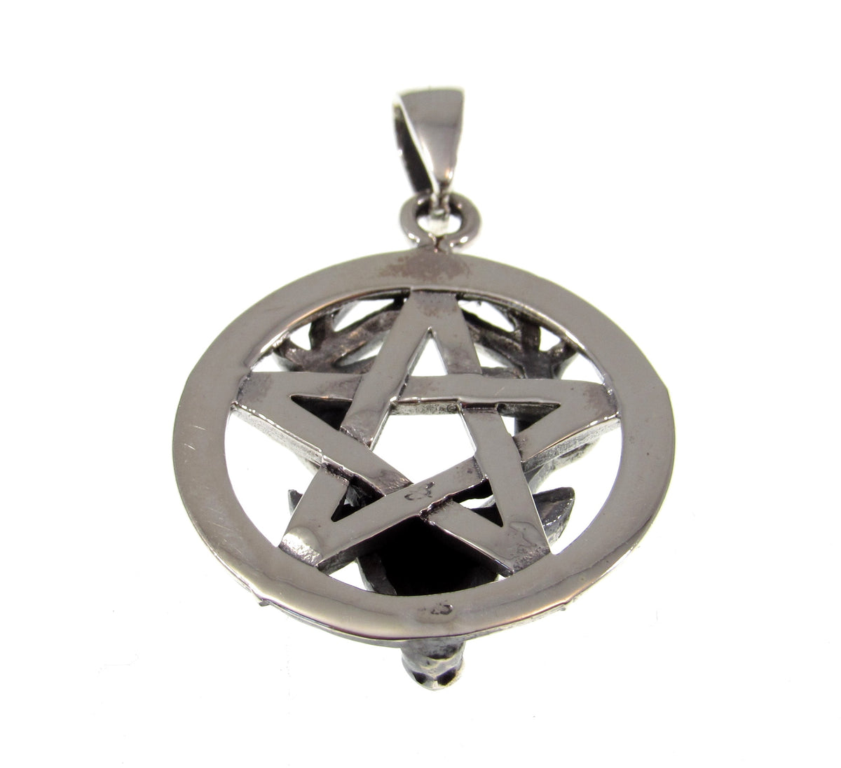 Solid 925 Sterling Silver Horned God Pentagram Pendant – Cernunnos Stag Pentacle, Pagan Protection Amulet