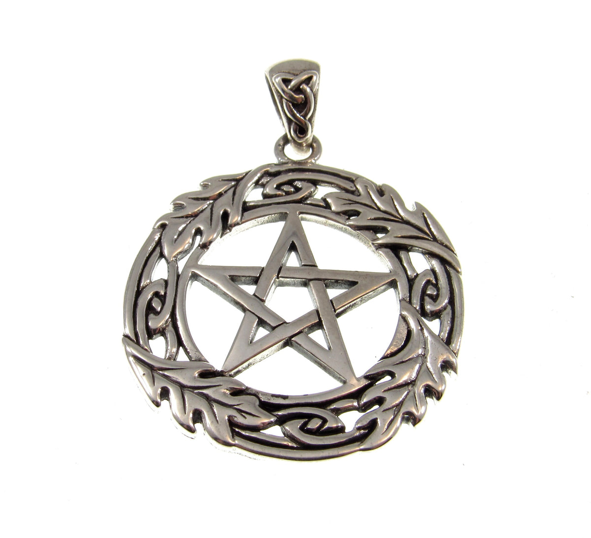 Solid 925 Sterling Silver Oak Leaf Pentacle Pendant, Celtic Knotwork, Pagan Amulet, Wiccan Talisman