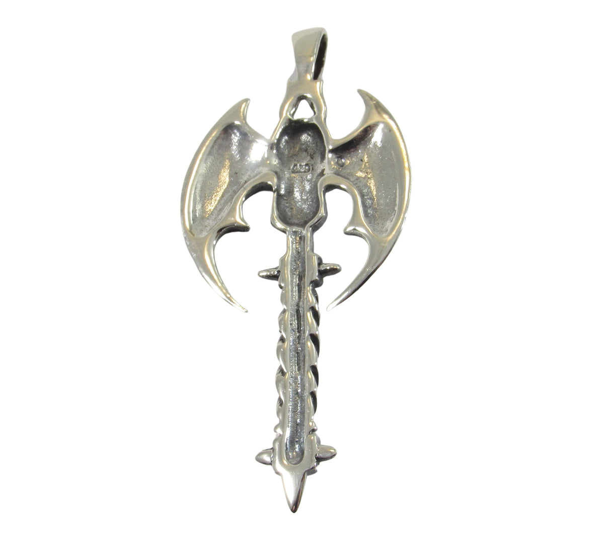 Solid 925 Sterling Silver Double Axe Skull Pendant – Gothic Warrior Battle Axe Amulet