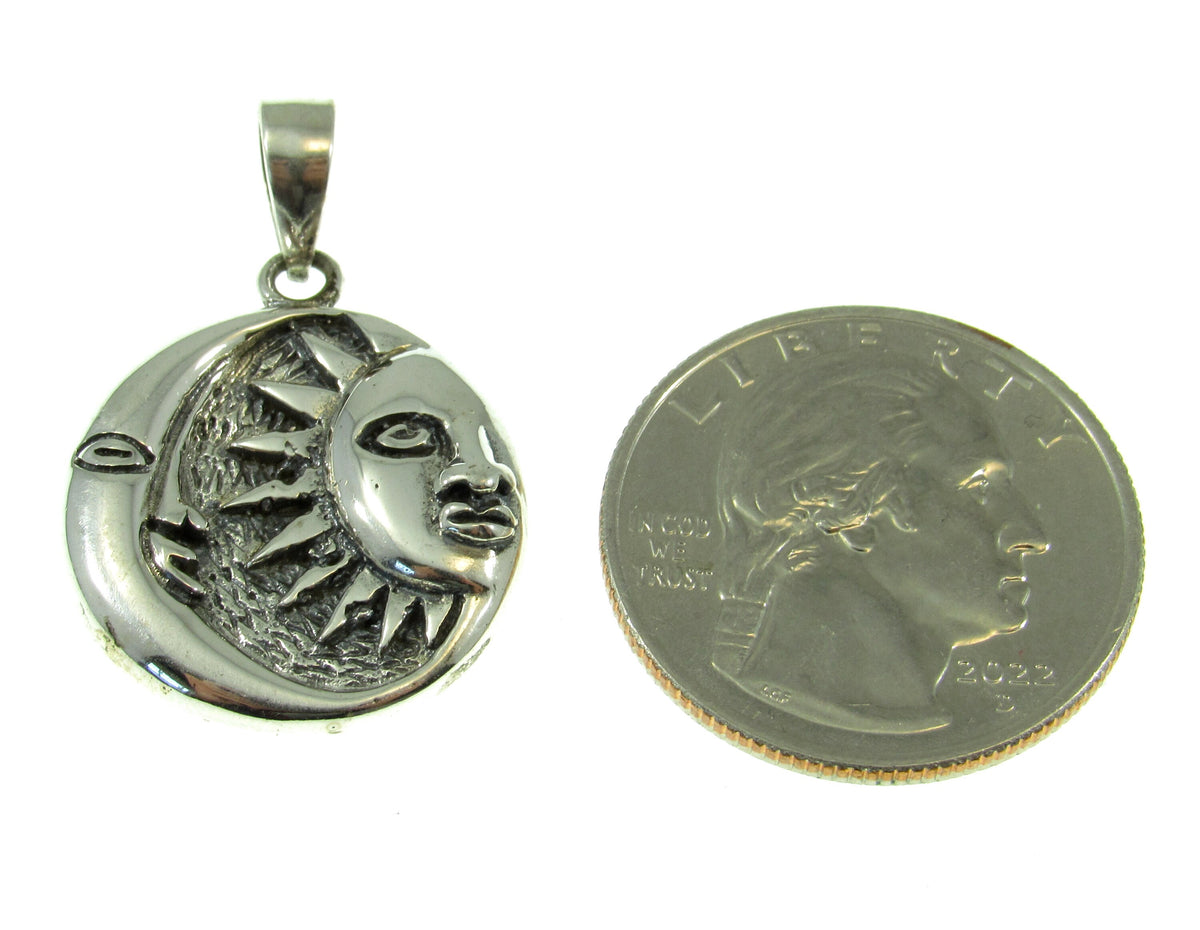 Solid 925 Sterling Silver Sun and Moon Face Pendant, Celestial Jewelry, Cosmic Yin Yang Necklace Charm, Spiritual Gift for Astrologists