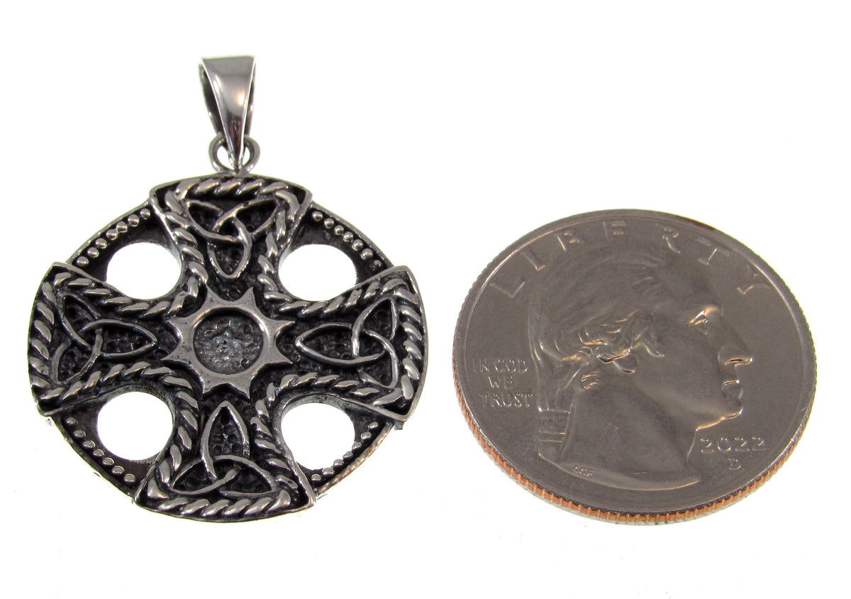 Solid 925 Sterling Silver Celtic Trinity Knot Iron Cross Pendant