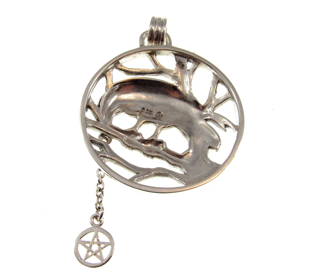 Solid 925 Sterling Silver Raven Macha Goddess Pendant, Celtic Crow Pentacle Amulet, Pentagram Talisman