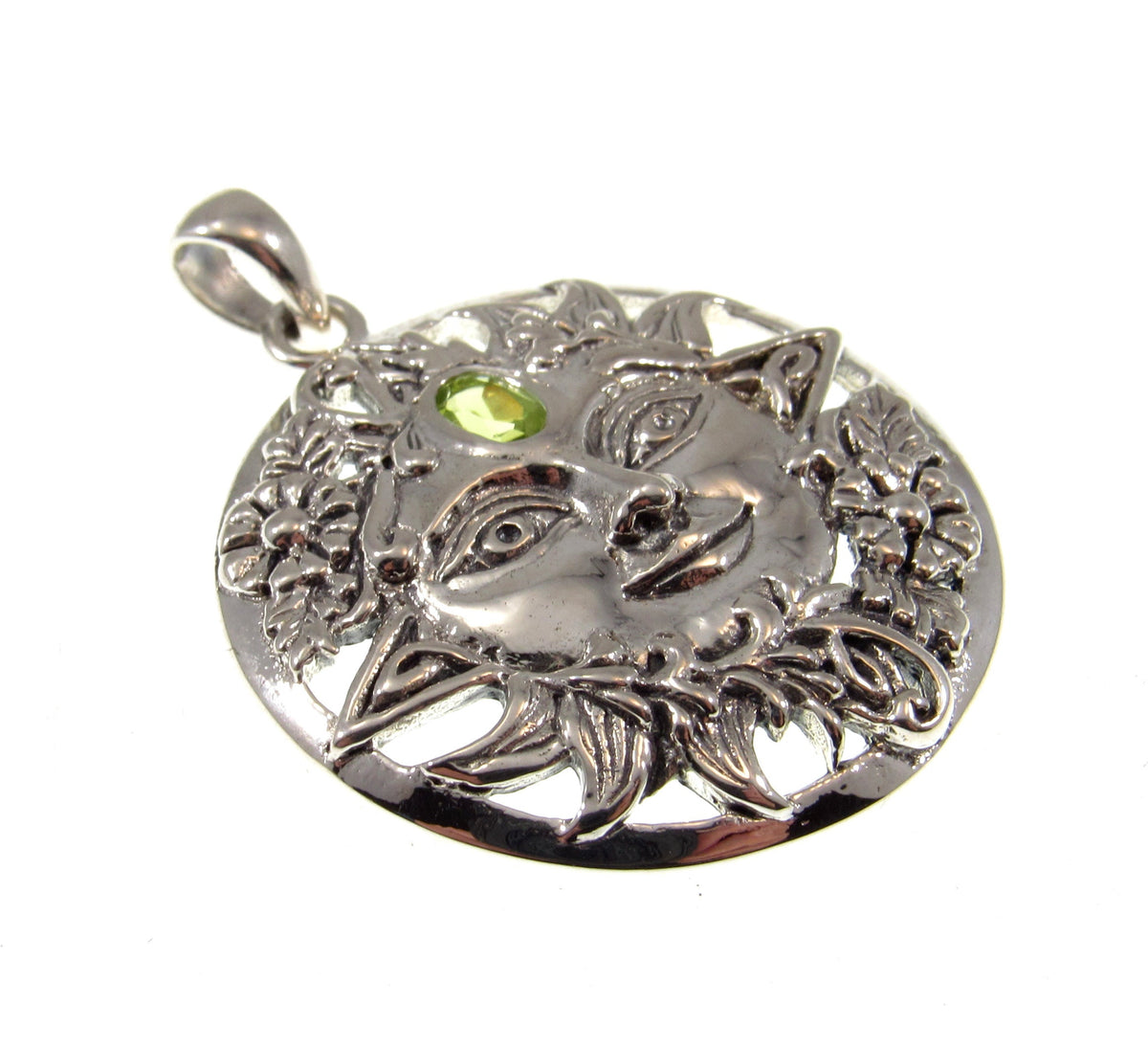 Solid 925 Sterling Silver Spring Sun Face Pendant with Peridot, Floral Solar Talisman
