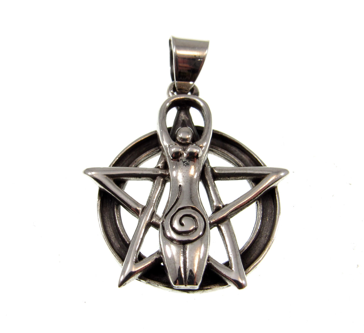 Solid 925 Sterling Silver Spiral Goddess Pentacle Pendant – Sacred Wiccan Protection Symbol, Pagan Jewelry