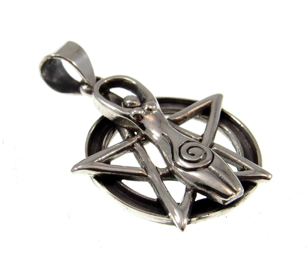Solid 925 Sterling Silver Spiral Goddess Pentacle Pendant – Sacred Wiccan Protection Symbol, Pagan Jewelry