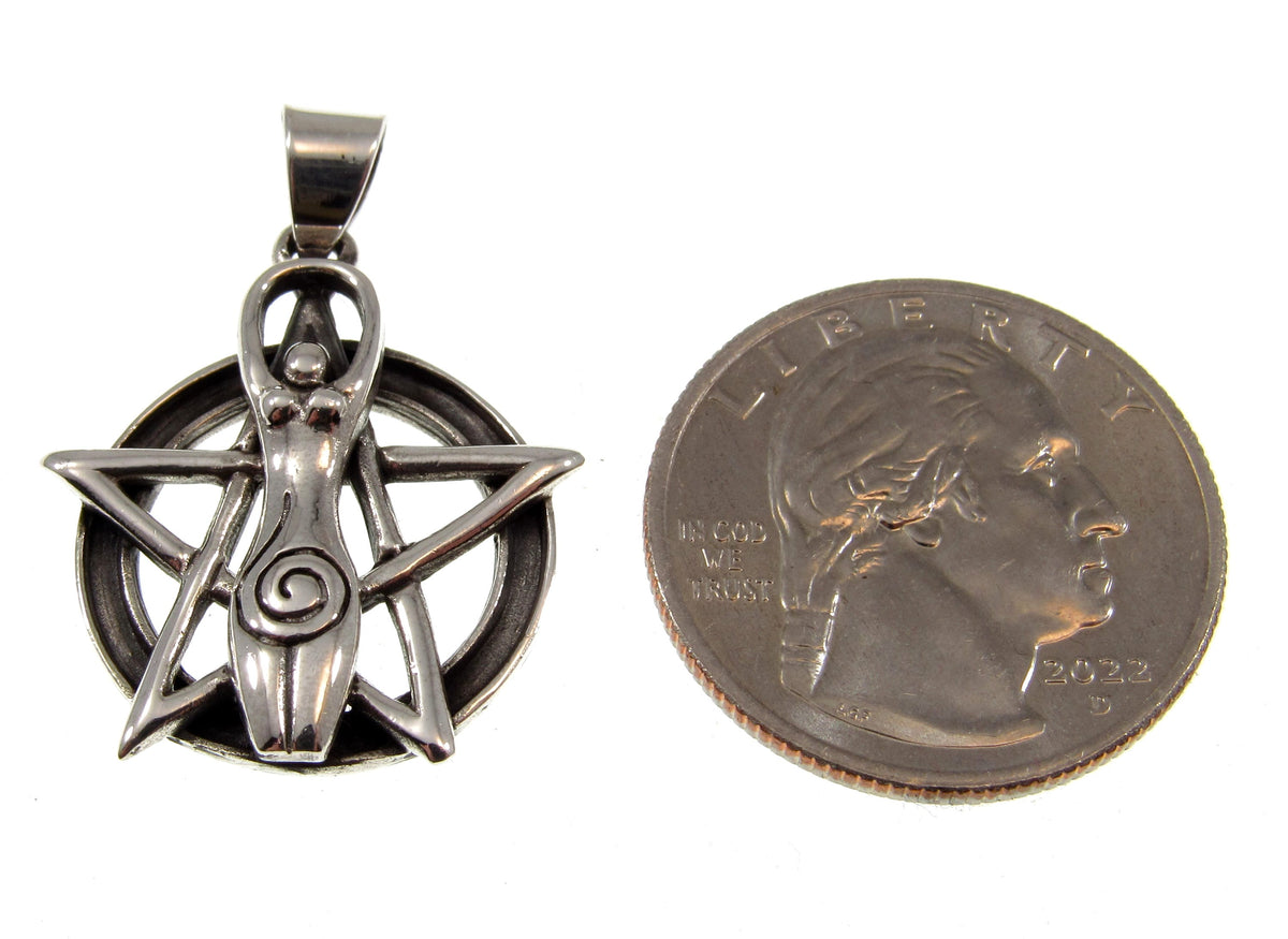Solid 925 Sterling Silver Spiral Goddess Pentacle Pendant – Sacred Wiccan Protection Symbol, Pagan Jewelry