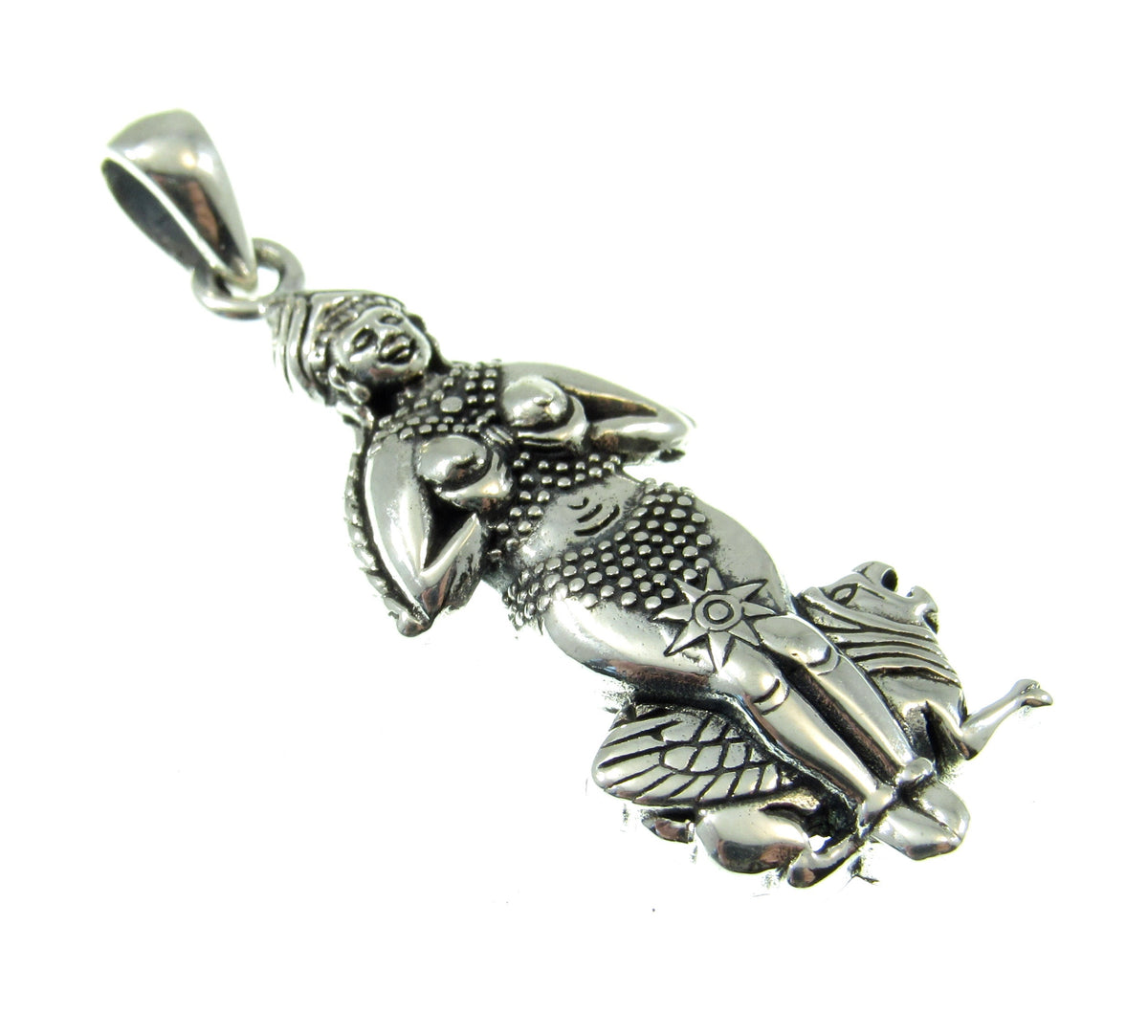 Solid 925 Sterling Silver Goddess Inanna Pendant, Handcrafted Ishtar Queen of Heaven Jewelry Designed by Oberon Zell