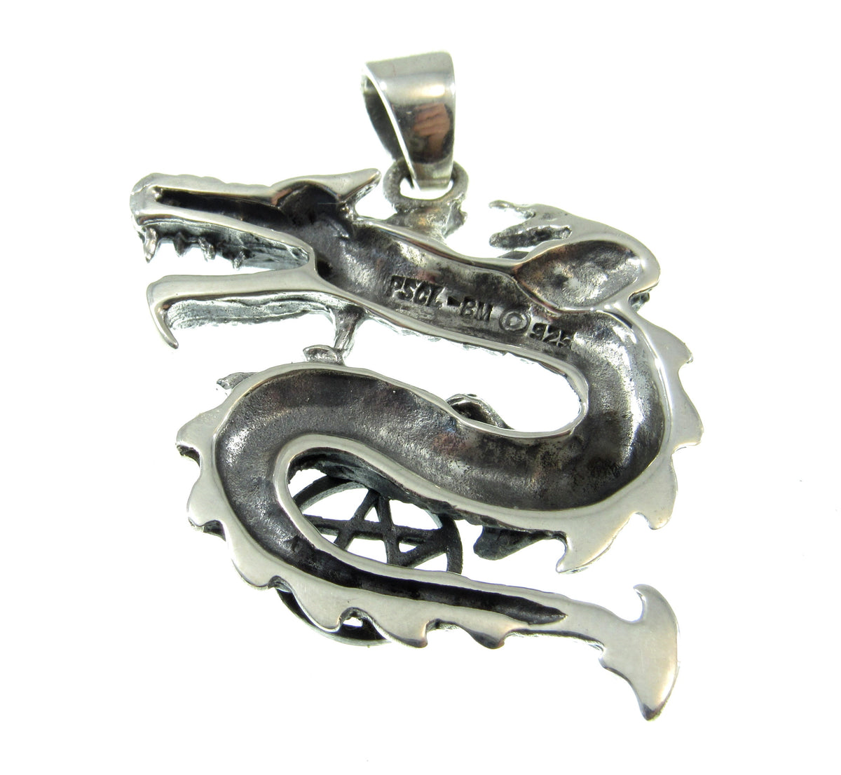 Solid 925 Sterling Silver Dragon Pentacle Pendant, Pagan Pentagram, Wiccan Amulet, Gothic Occult Talisman
