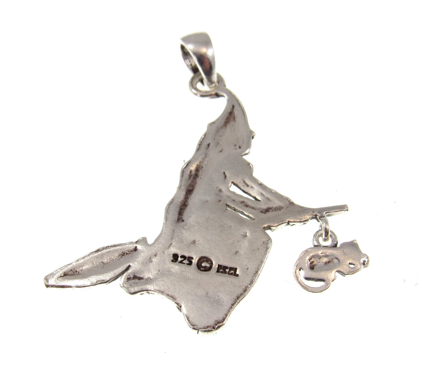 Solid 925 Sterling Silver Witch on Broom Pendant with Cat Charm, Pagan Witch Jewelry