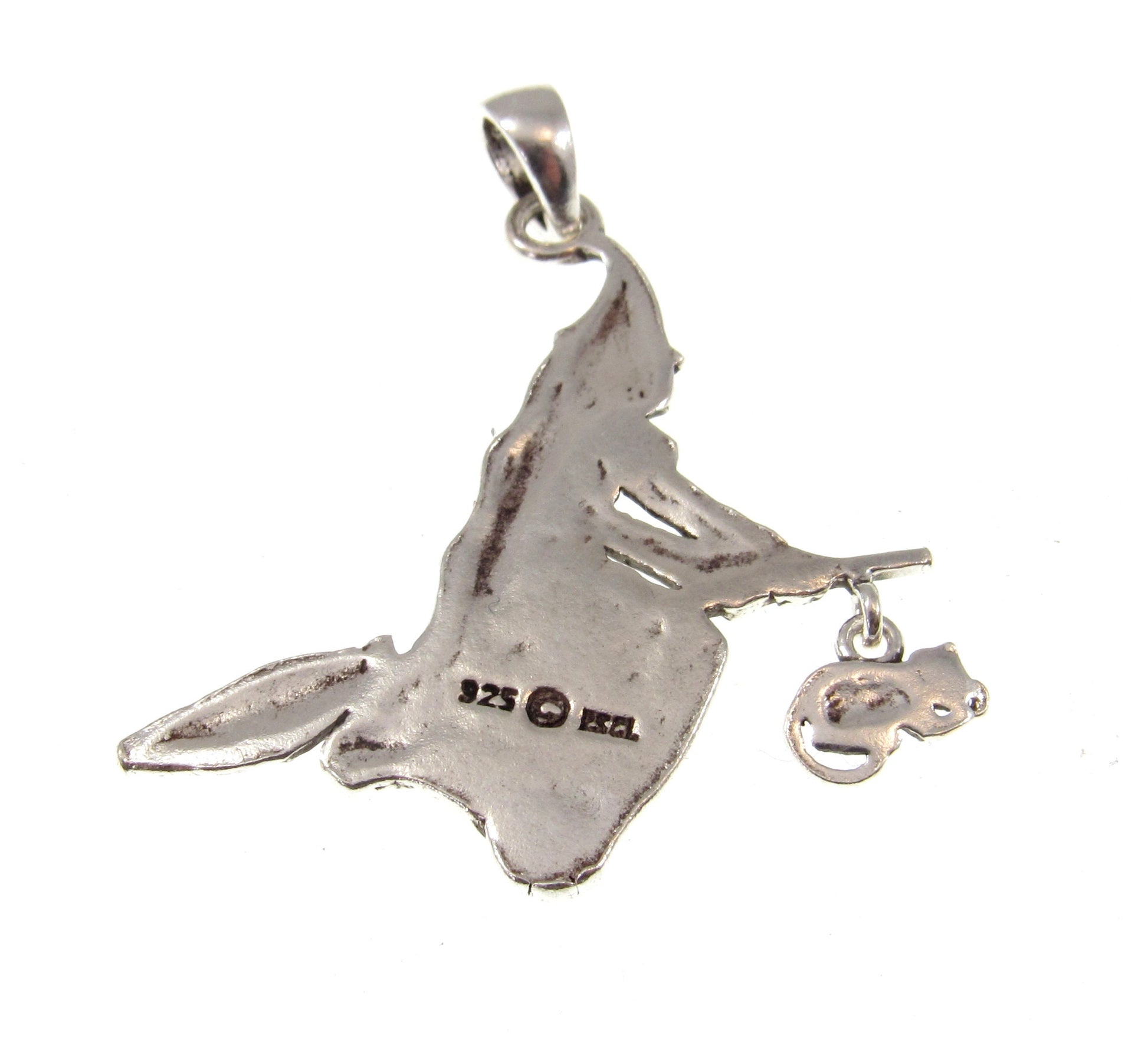 Solid 925 Sterling Silver Witch on Broom Pendant with Cat Charm, Pagan Witch Jewelry