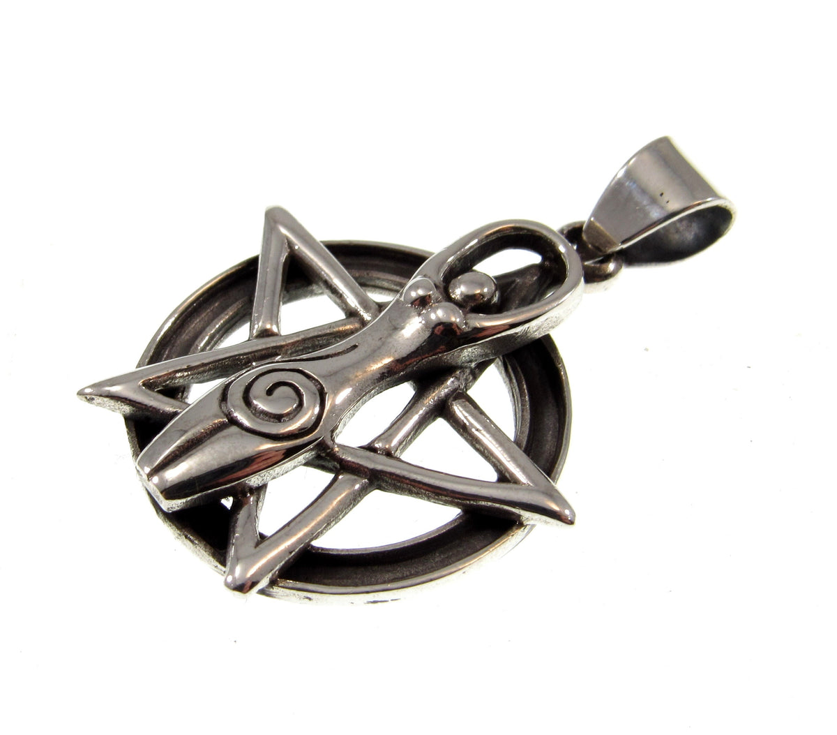 Solid 925 Sterling Silver Spiral Goddess Pentacle Pendant – Sacred Wiccan Protection Symbol, Pagan Jewelry