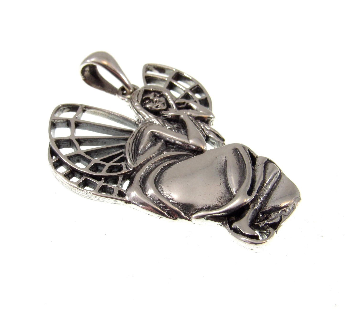 Solid 925 Sterling Silver Woodland Fairy Dreaming in the Forest Pagan Fantasy Pendant