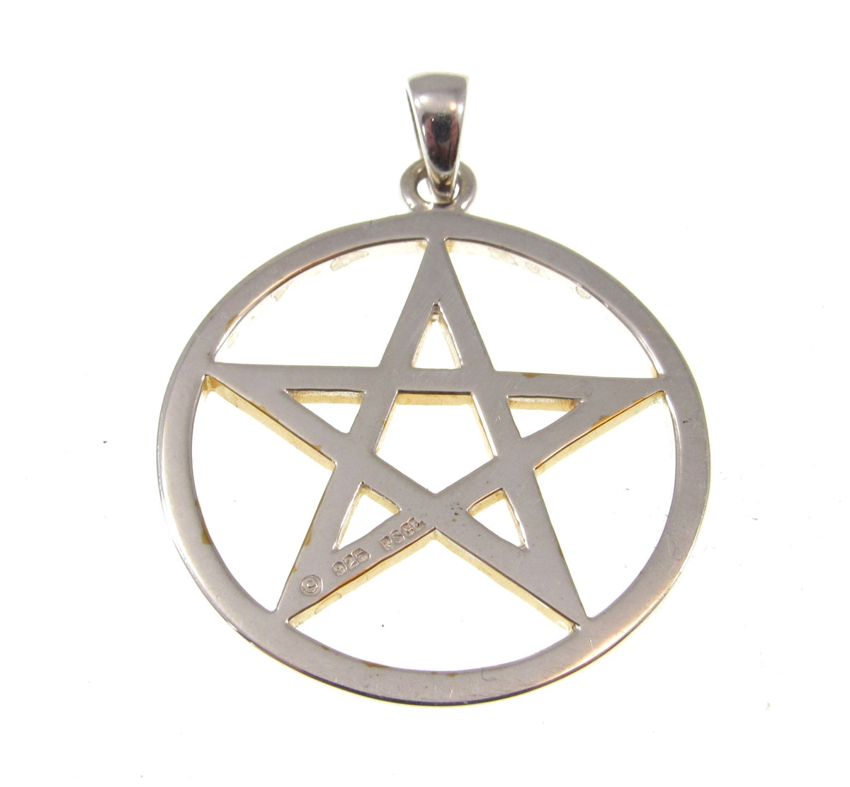 Solid 925 Sterling Silver & 14k Gold Vermeil Pentacle Star Pendant, Pagan Pentagram, Wiccan Amulet