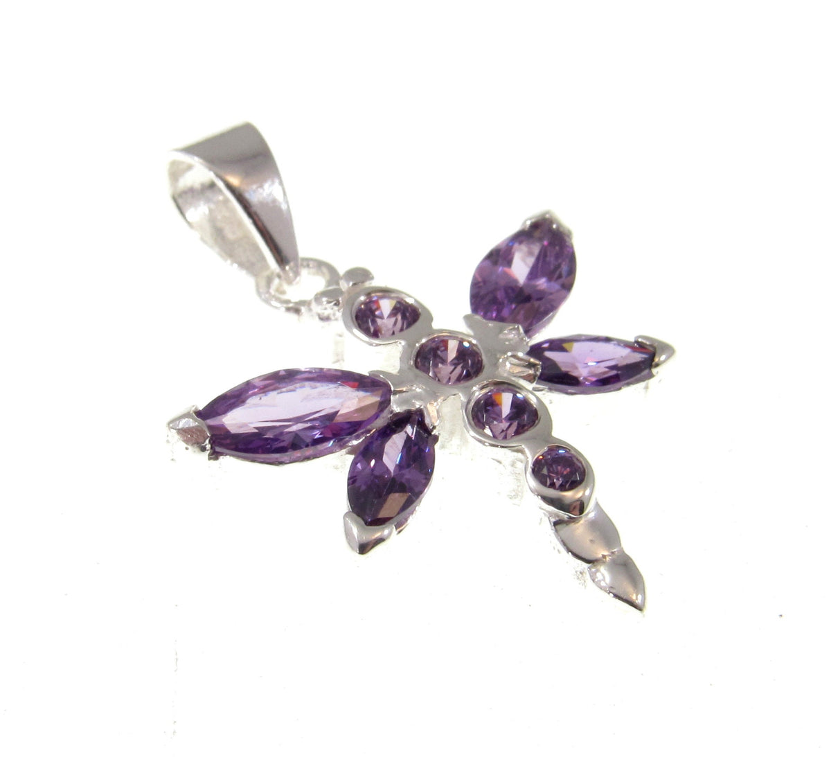 Solid 925 Sterling Silver Dragonfly Pendant with Faceted Purple Amethyst Gemstones – Nature Jewelry, Insect Necklace Charm, Gift for Women