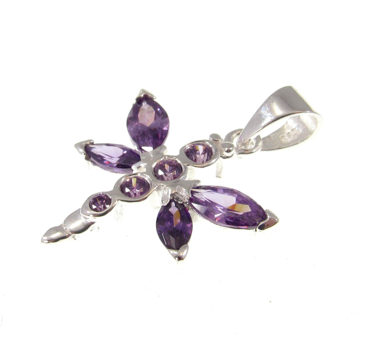 Solid 925 Sterling Silver Dragonfly Pendant with Faceted Purple Amethyst Gemstones – Nature Jewelry, Insect Necklace Charm, Gift for Women
