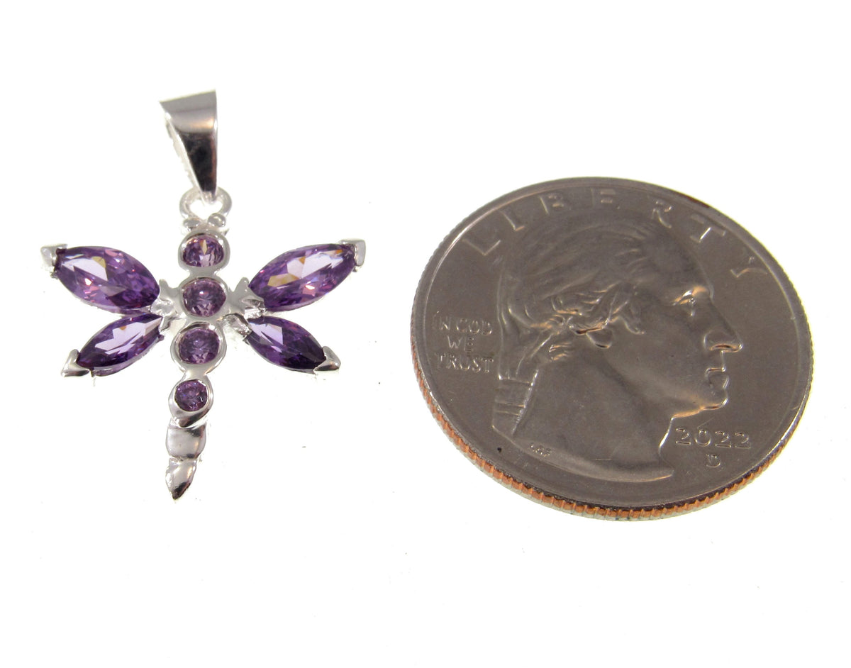 Solid 925 Sterling Silver Dragonfly Pendant with Faceted Purple Amethyst Gemstones – Nature Jewelry, Insect Necklace Charm, Gift for Women