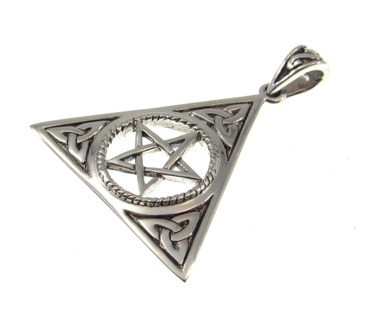 Solid 925 Sterling Silver Celtic Trinity Knot Pentacle Pendant Wiccan Pagan Triangle Amulet