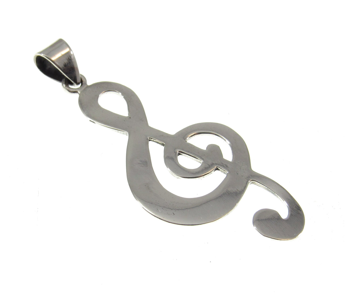 Solid 925 Sterling Silver Treble Clef Pendant, Handcrafted French Violon G Clef Musical Jewelry, Music Note Necklace Charm
