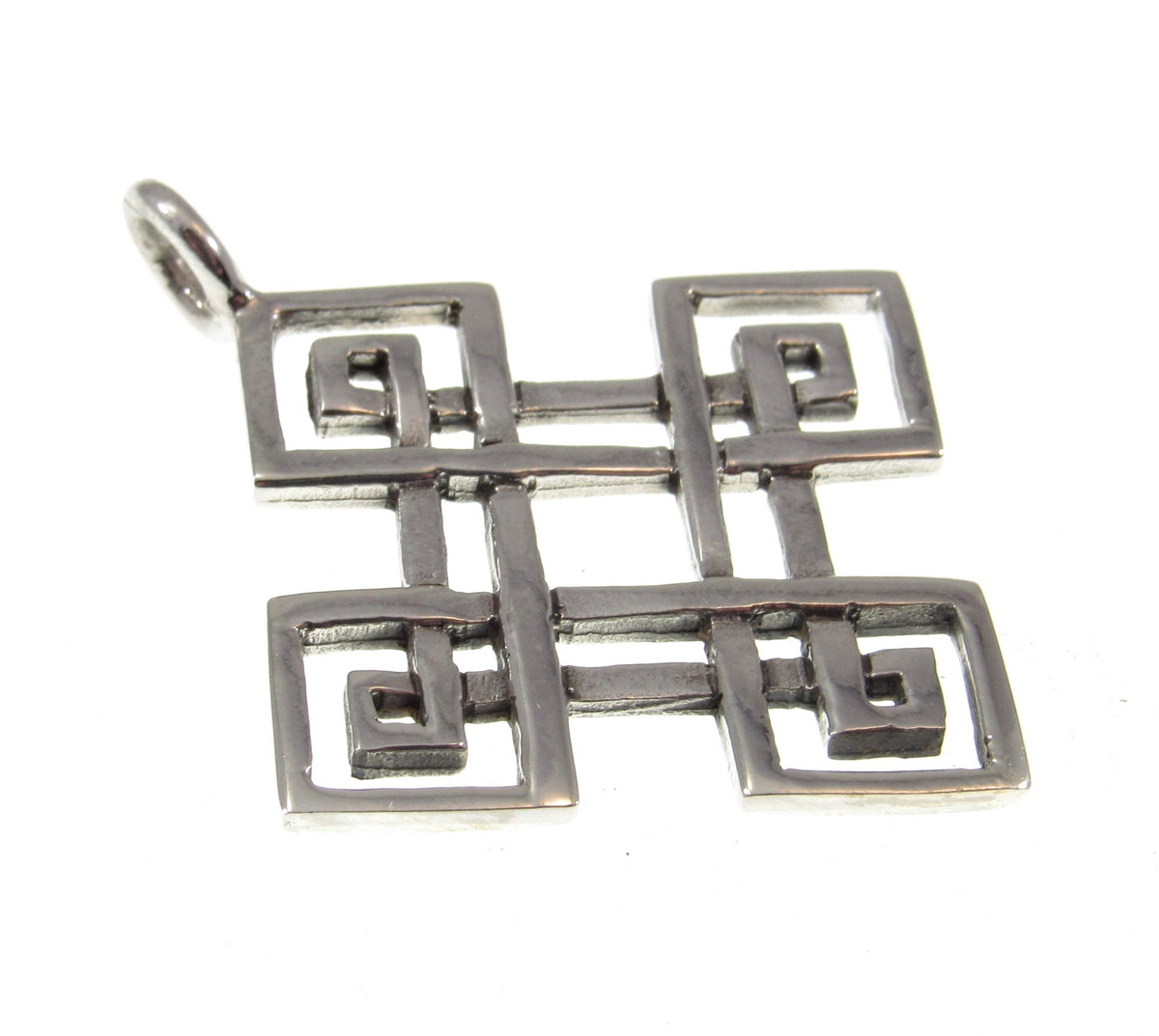 Solid 925 Sterling Silver Celtic Diamond / Square Quaternary Knot Pendant, Handcrafted Endless Knot / Eternal Loop Shield Amulet