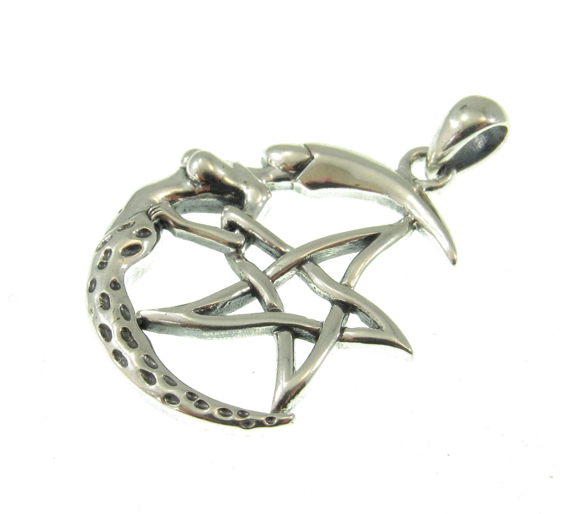 Solid 925 Sterling Silver Crescent Moon Goddess Pentacle Pendant Wiccan Pagan Witch Jewelry