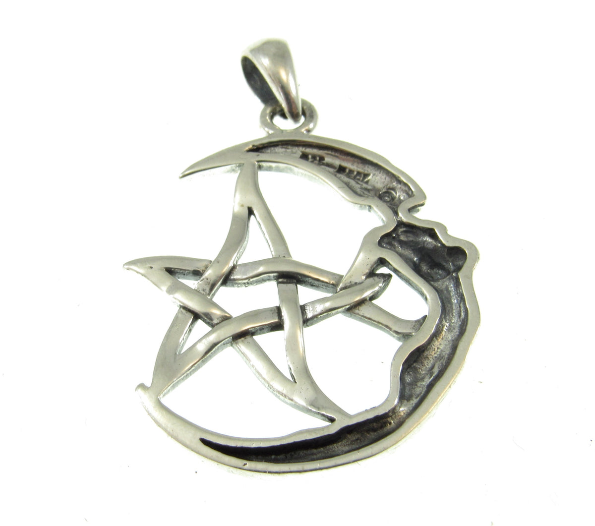Solid 925 Sterling Silver Crescent Moon Goddess Pentacle Pendant Wiccan Pagan Witch Jewelry