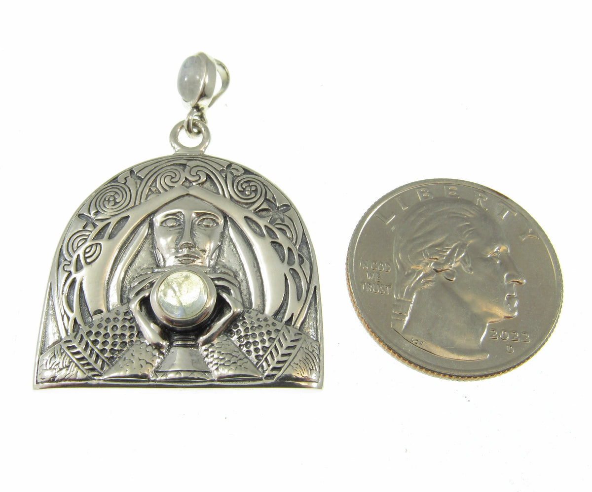 Solid 925 Sterling Silver Camelot Holy Grail Knight Pendant w/Moonstone by Laurie Cabot