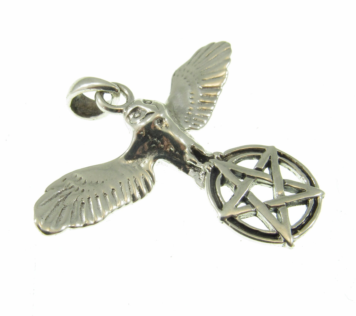 Solid 925 Sterling Silver Barn Owl Pentacle Pendant, Wiccan Jewelry, Pagan Amulet, Occult Talisman