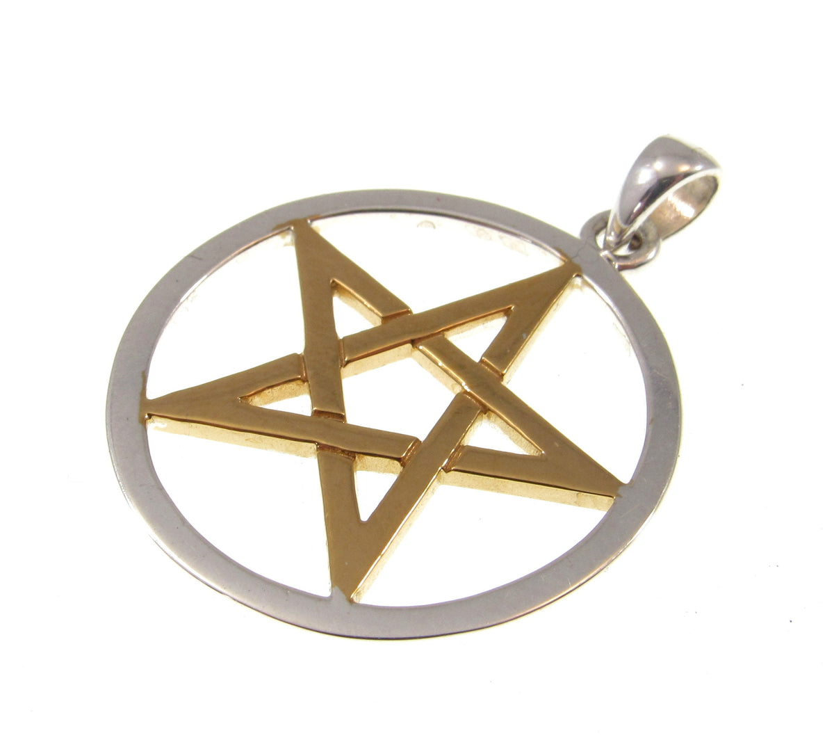 Solid 925 Sterling Silver & 14k Gold Vermeil Pentacle Star Pendant, Pagan Pentagram, Wiccan Amulet