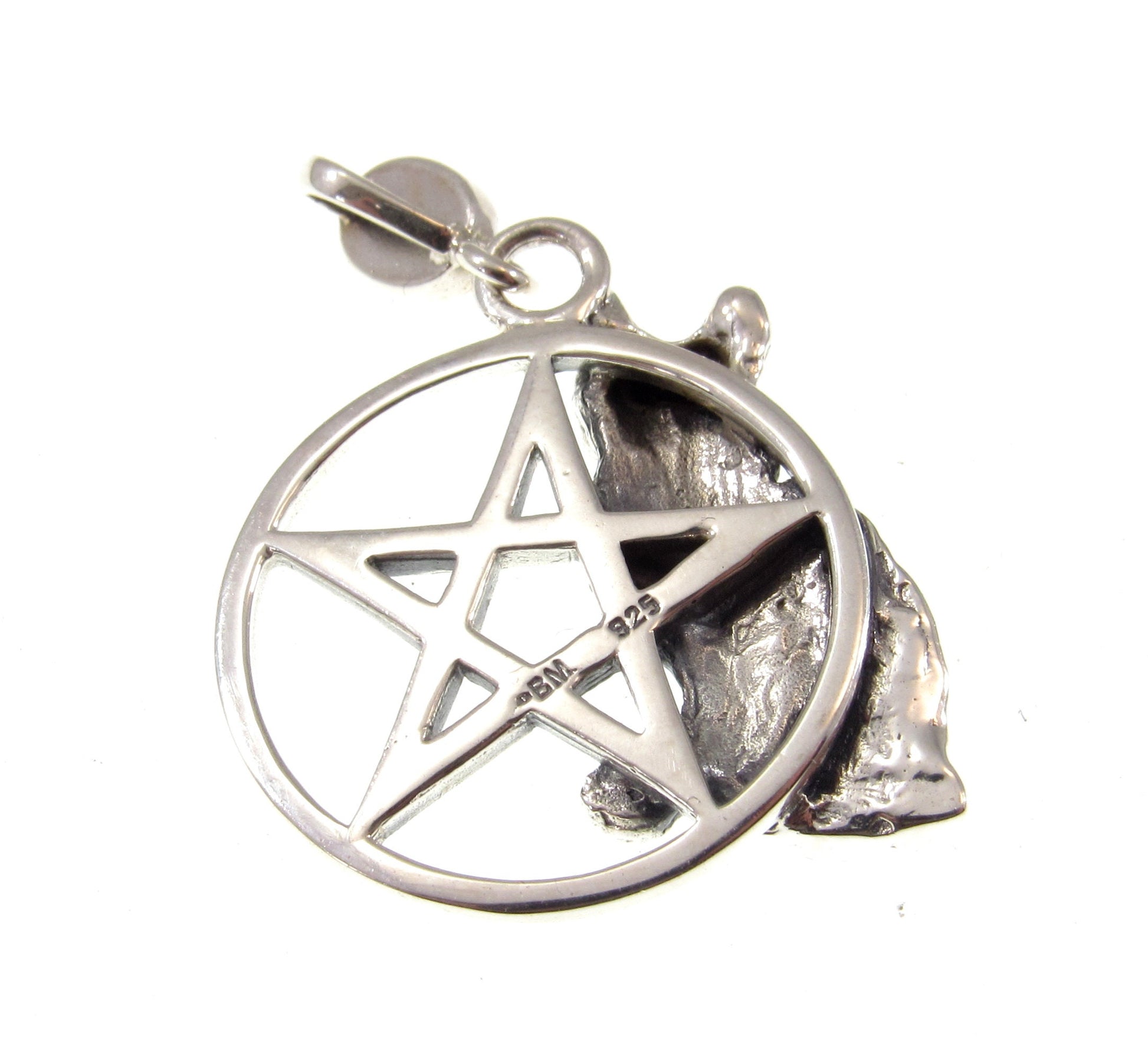 Solid 925 Sterling Silver Cat Familiar Pentacle Pendant With Garnet, Moonstone, Obsidian, or Peridot