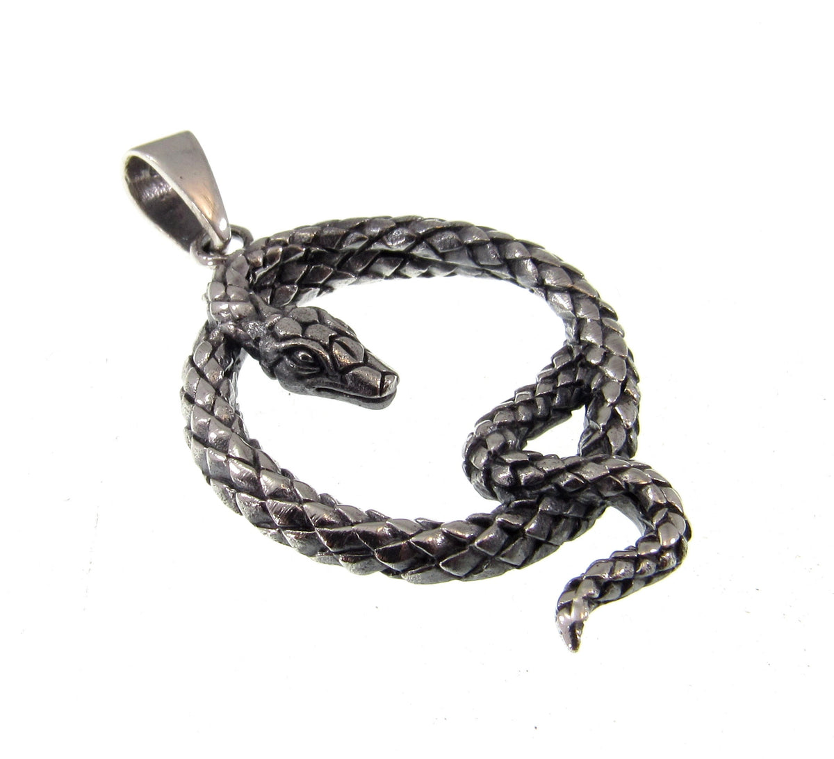 Handcrafted Solid 925 Sterling Silver Round Coiled Snake Pit Viper Pendant Biker Gothic Punk Rocker Interest Jewelry