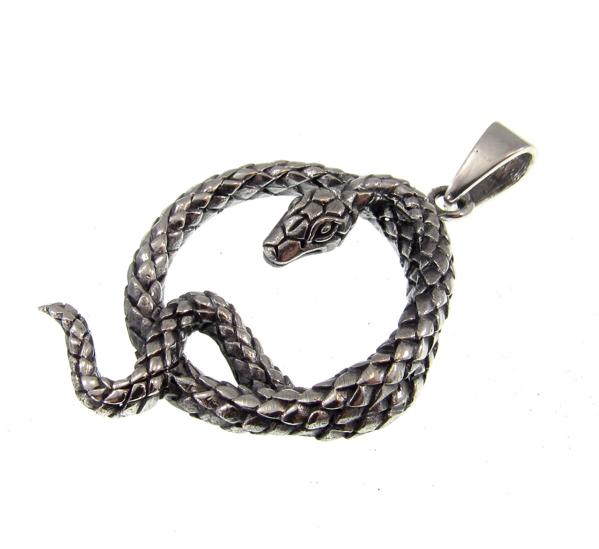 Handcrafted Solid 925 Sterling Silver Round Coiled Snake Pit Viper Pendant Biker Gothic Punk Rocker Interest Jewelry