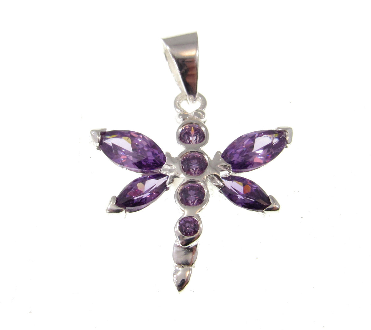 Solid 925 Sterling Silver Dragonfly Pendant with Faceted Purple Amethyst Gemstones – Nature Jewelry, Insect Necklace Charm, Gift for Women