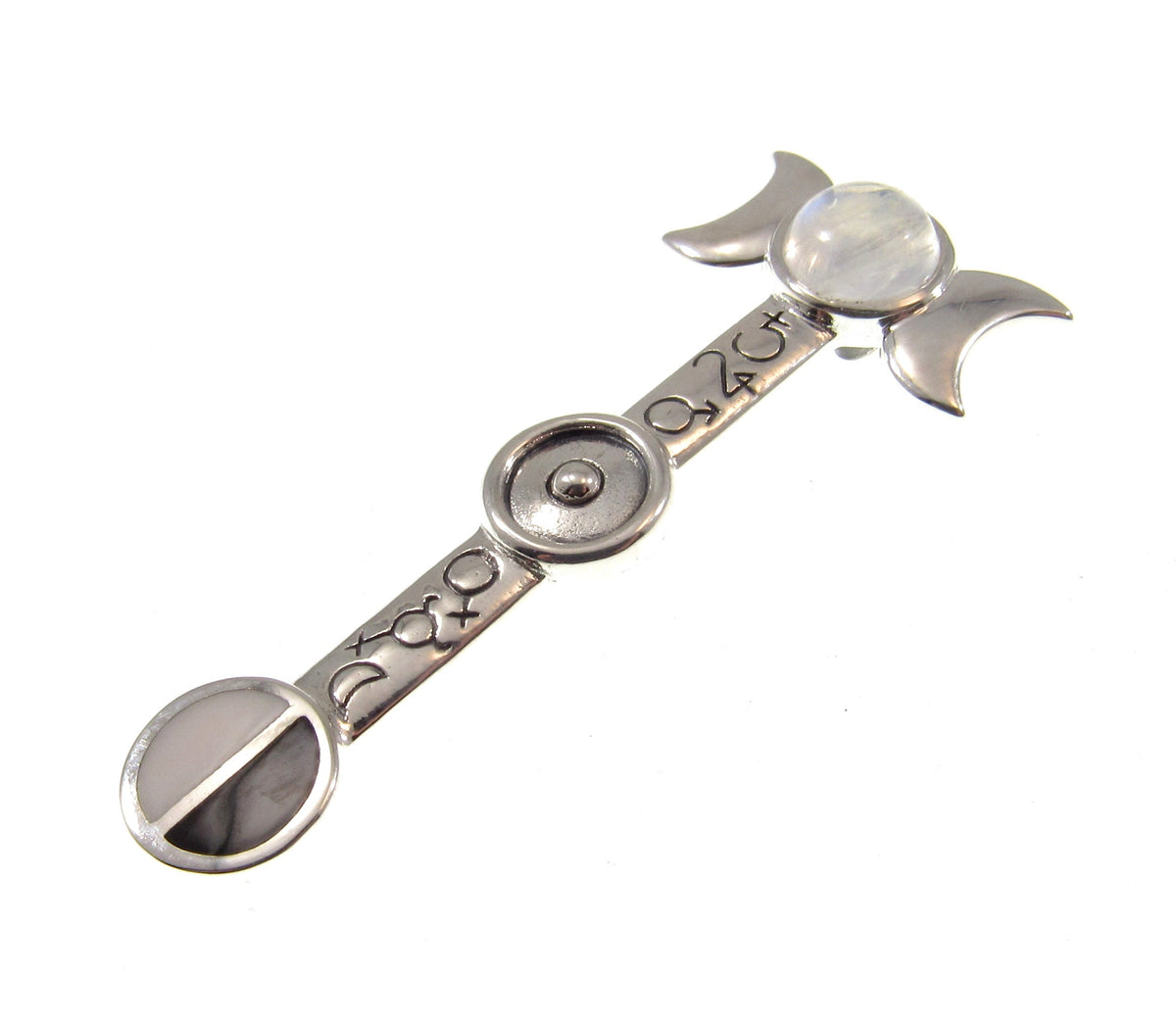 Solid 925 Sterling Silver Triple Moon Goddess Moonstone Pendant – Wiccan Pagan Lunar Symbol Amulet
