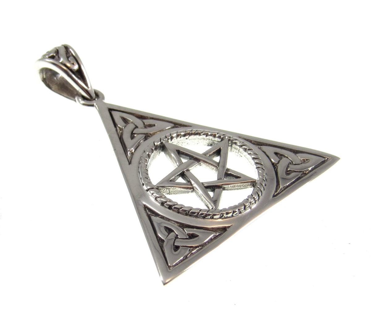 Solid 925 Sterling Silver Celtic Trinity Knot Pentacle Pendant Wiccan Pagan Triangle Amulet