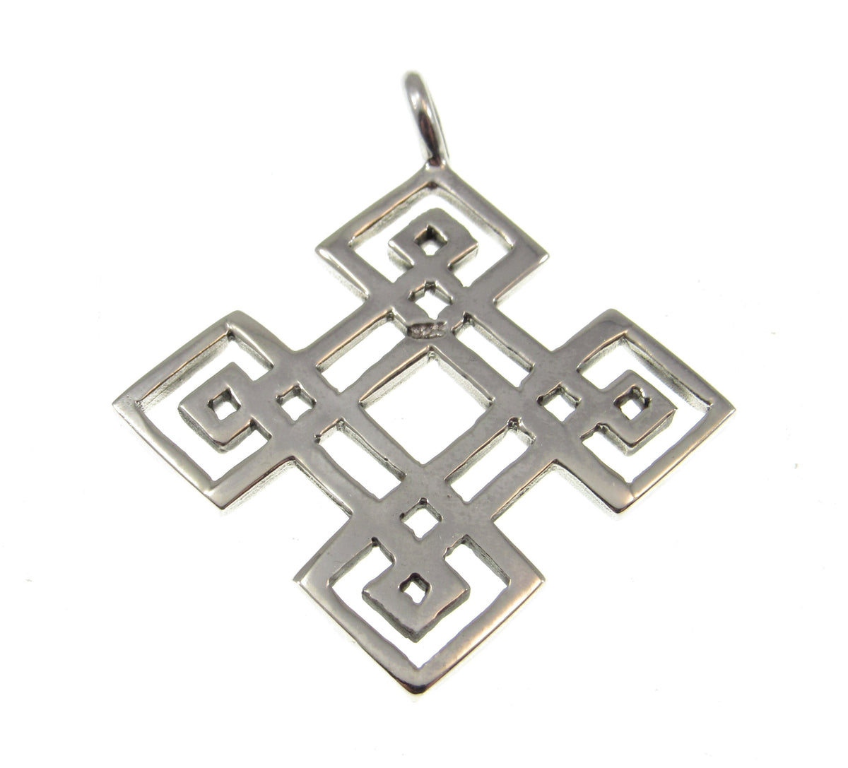 Solid 925 Sterling Silver Celtic Diamond / Square Quaternary Knot Pendant, Handcrafted Endless Knot / Eternal Loop Shield Amulet