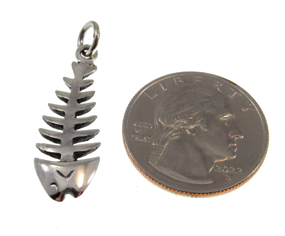 Solid 925 Sterling Silver Fishbone Pendant – Skeleton Charm, Nautical Ocean Jewelry, Bonefish Necklace Pendant