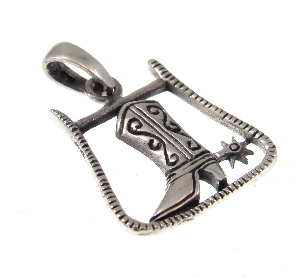 Solid 925 Sterling Silver Cowboy Boot & Spur Horseshoe Pendant - Handcrafted Western Jewelry Charm - Country Music and Rodeo Lover Gift Idea