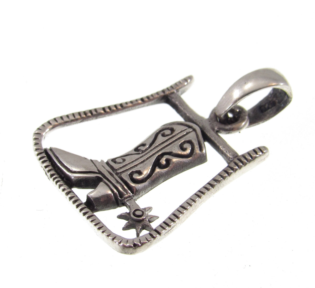 Solid 925 Sterling Silver Cowboy Boot & Spur Horseshoe Pendant - Handcrafted Western Jewelry Charm - Country Music and Rodeo Lover Gift Idea