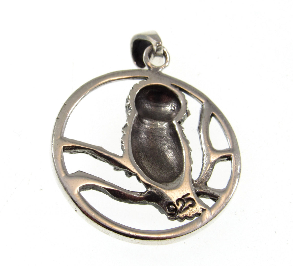 Solid 925 Sterling Silver Barn Owl Pendant Necklace – Forest Bird on Branch Amulet