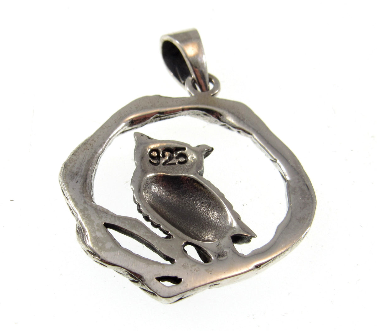 Solid 925 Sterling Silver Owl Pendant - Woodland Owl Perched on Twisted Branches Amulet