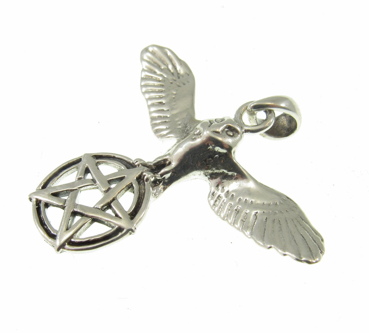 Solid 925 Sterling Silver Barn Owl Pentacle Pendant, Wiccan Jewelry, Pagan Amulet, Occult Talisman
