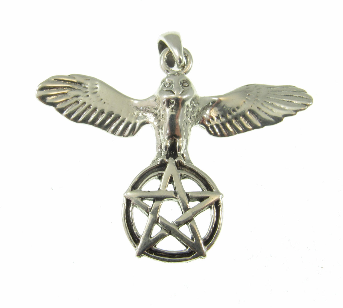 Solid 925 Sterling Silver Barn Owl Pentacle Pendant, Wiccan Jewelry, Pagan Amulet, Occult Talisman