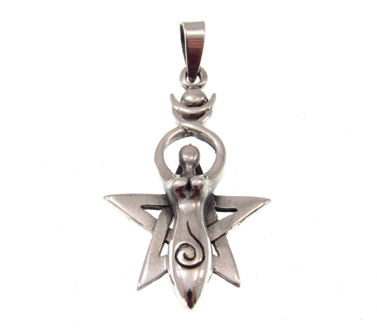Solid 925 Sterling Silver Spiral Goddess Pentagram Pendant, Sacred Feminine Empowerment Symbol